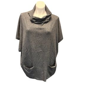Gray Short Sleeve Sweater with Cowl Neck